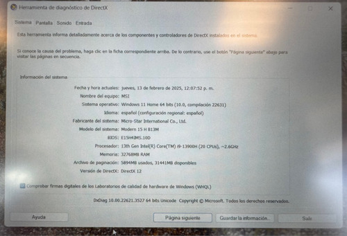 Laptop Msi Modern 15 H, Core I9, 32gb 1tb Ssd 15.6 Full Hd. Negro (Usado)