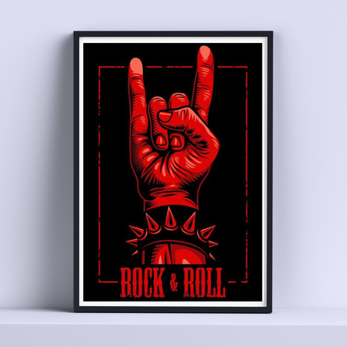 Cuadro Rock And Roll Cuernos Decorativo 30x40cm Con Vidrio