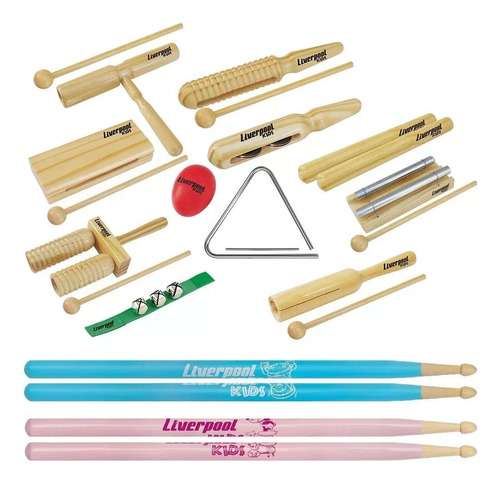 Kit 11 Instrumentos Musicalização Infantil + Baqueta Ll Kida