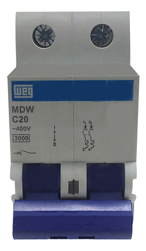 Mini Disjuntor Bipolar Mdw-c20-2 20a Curva C 5ka Weg
