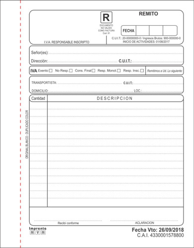 1 Talonario Factura - Recibo - Monotributo - Imprenta - Afip