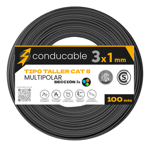 Cable Tipo Taller 3x1 Normalizado Iram X100 Mts Conducable