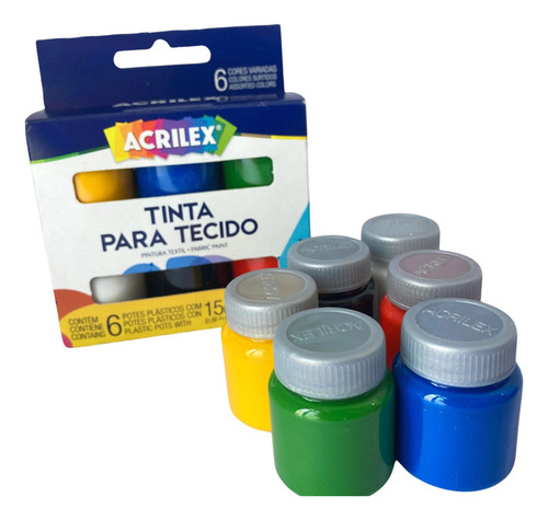 Tinta Para Tecido Acrilex Colors 6 Cores 15ml Pintura Textil