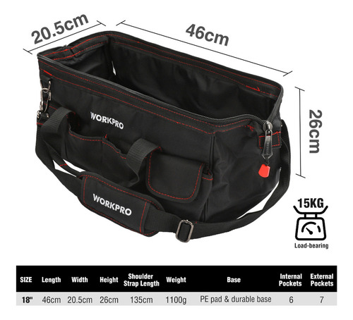 Workpro Bolsa Maleta Ferramentas 18 Polegadas Fundo Reforçad