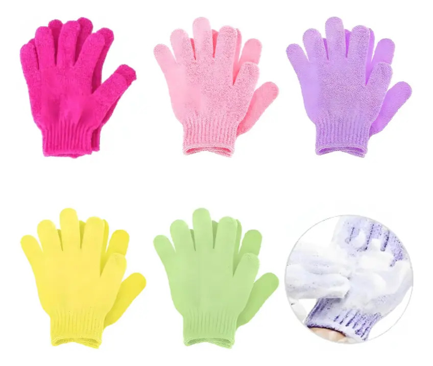Pack de Guantes Exfoliantes Dexano de Nailon para Cuerpo, 5 Pares Fucsia