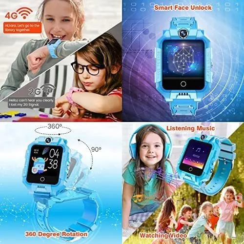  cjc Reloj inteligente 4G para niños con rastreador GPS y  llamadas, reloj de teléfono celular SOS de 2 vías, reloj con pantalla  táctil, cumpleaños para niños y niñas de 3 a