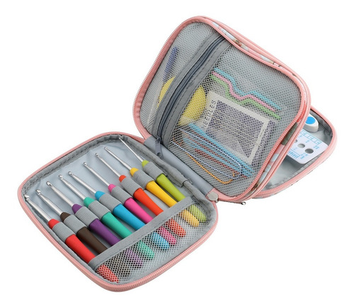 Imagen 4 de 4 de Set Con Estuche Crochet Silicona Accesorios Para Tejer
