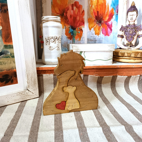 Animales De Madera - Familia De Leones X3 - Alto Total 14cm