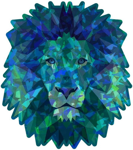 Low Poly Geometric Retro Holo Blue Lion - Calcomanía D...