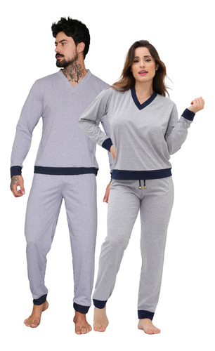 Kit Casal: Pijama Feminino + Pijama Masculino / Malha / Frio