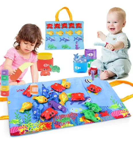 Juego De Pesca Magnético De Madera Montessori – Tablero Con Forma De Gato, 2 Cañas Y 10 Peces, Regalo Educativo Para Niños De 2 A 5 Años