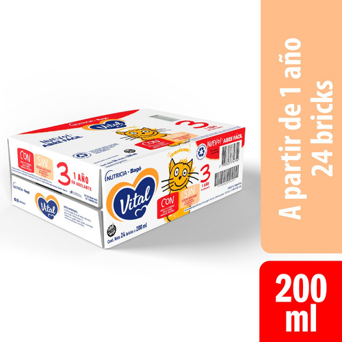 Imagen 1 de 1 de Leche Líquida Vital 3 En Brick 24 Un 200ml - 12 Meses 2 Años