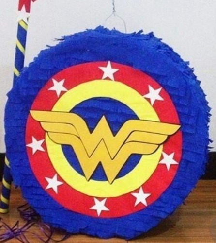 Piñata Cumpleaños Tematica Escudo Mujer Maravilla Circular