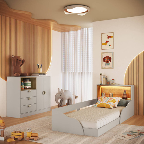 Quarto Infantil Completo Cômoda E Cama Montessoriana Cj080 Arenas Art In Móveis