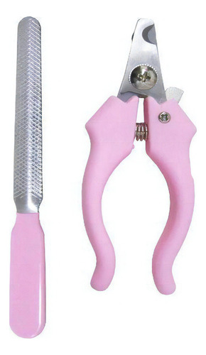 Kit Alicate Corte De Unhas Cães Gatos 12cm Com Lixa Cor Rosa