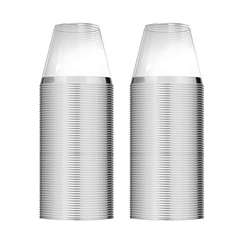 100 Silver Plastic Cups 9 Oz Clear Plastic Cups Old Fas...