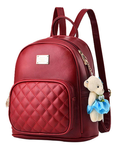 Mochila Imitacion De Piel Con Monedero Para Mujer, Rojo