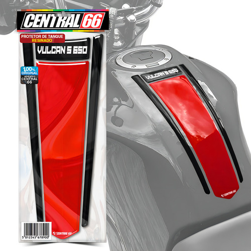 Adesivo Tankpad Faixa Resinado Kawasaki Vulcan S 650 Tanque Cor Vermelho/preto