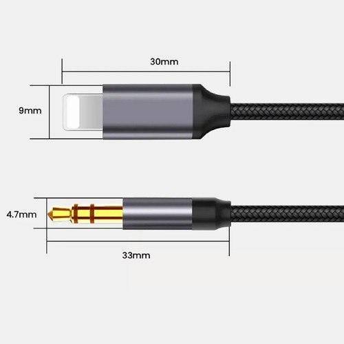 Cable Auxiliar Coche Lighting A 3,5mm Adaptador 1.5m Para Ip