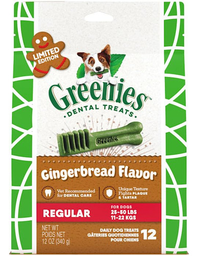 Golosinas Para Perros Greenies Gingerbread Dental Regular, 3
