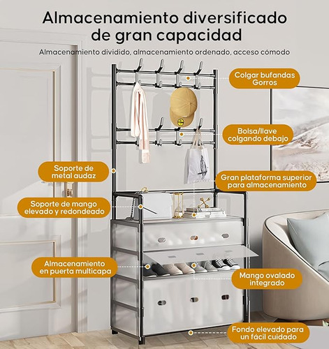 Multifuncional Zapateras Modernas Metalico Perchero Organizador Con Guardapolvo 8 Ganchos 5 Niveles