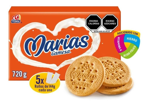 Galletas Marias Gamesa 720g C/5 Tubos De 144g C/u