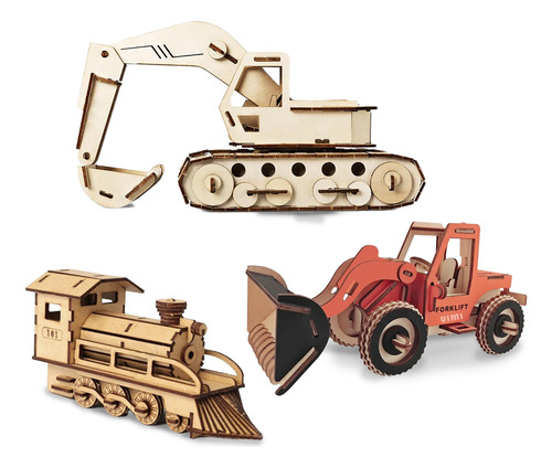 Set 3 Rompecabezas 3d De Madera Juguete Armable Construcción
