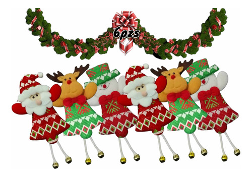 6 Colgante Adorno Campana Navideño Navidad Santa Claus Reno 