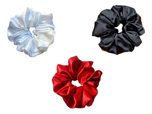 Pack 3 Scrunchie Xl Gigante Rojo Negro Blanco Liga Elastica Multi Lisa Xl
