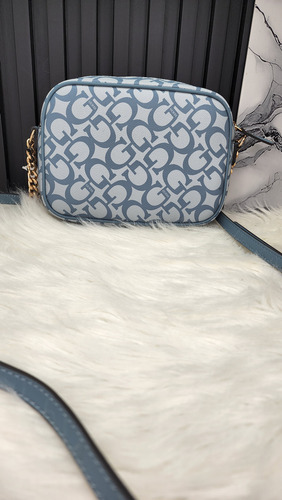Crossbody Guess Jg970870 Nueva 100 % Original Con Etiqueta Azul Acero Estampado Oro Azul Acero