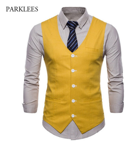 Chaleco De Traje Casual De Lino Y Algodón Para Hombre Chalec