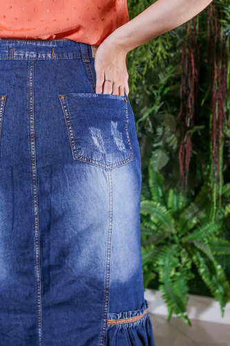Imagem 4 de 5 de Saia Longa Jeans Joyaly Gospel Moda Evangelica Feminina