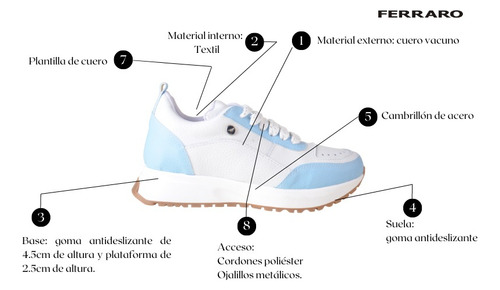 Imagen 8 de 8 de Zapatillas Urbanas De Cuero De Mujer Livianas Laki - Ferraro