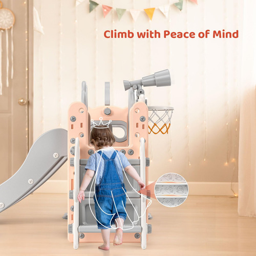 Juego Tobogán Columpio Niños 8 En 1 Aire Libre Doble Rosa Gery
