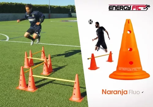 12 Conos Fútbol Entrenamiento 35 Cm + Vallas Regulable - Grueso 