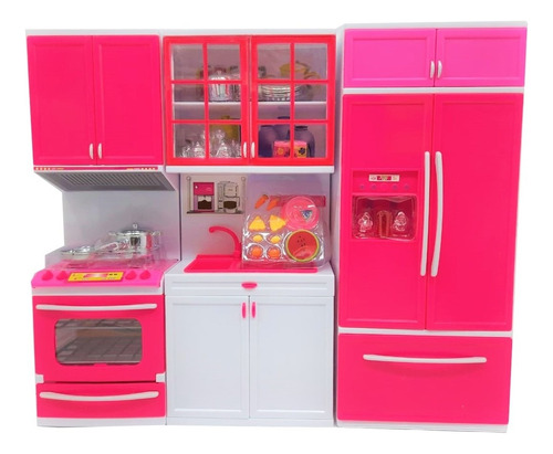 Set De Cocina Mediana C/ Accs Luz Y Sonido Poppi Jeg 7135 Color Fucsia