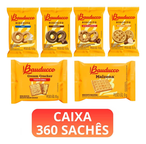 Biscoito Bauducco Kit Com 6 Sabores Sortidos - 360 Sachês