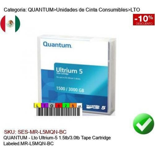 Imagen 1 de 1 de Quantum Lto Ultrium5 1.5/3tb Cinta Respaldo Mr-l5mqn-bc