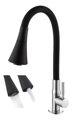 DeckCasa torneira de pia cozinha bancada gourmet flexível 2 jatos acabamento ABS cor preto