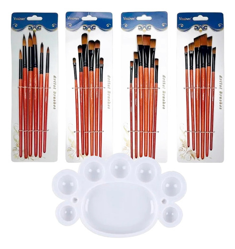 Kit X24 Pinceles Paleta Mezcladora Gadnic Para Arte Pintura