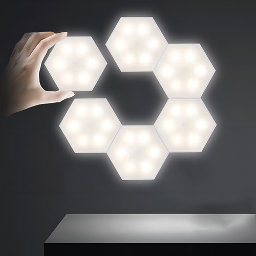 Kit Com 6 Luminarias Quantica Hexagonal Led Rgb Colorida
