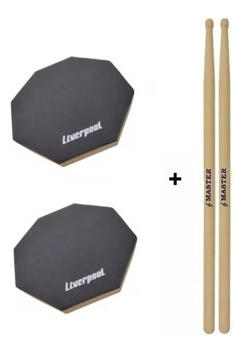 2 Pads Para Estudo De Bateria Liverpool 12 + Baqueta Kit