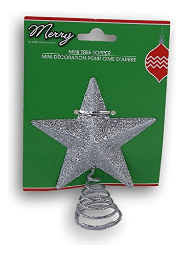 Silver Glitter Miniature 5 Puntos Star Tree Topper - 4sqbv