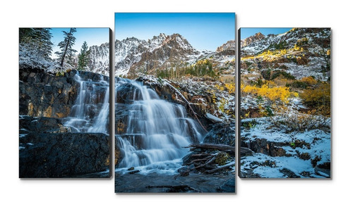 Cuadro Decorativo Moderno Paisaje Cascada Jd-0268 G Tríptico 100x60 Cm Sin Marco