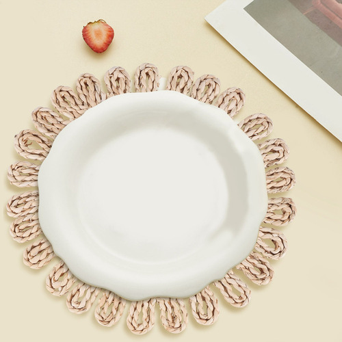 Tapete De Tecido Redondo Para Mesa De Jantar, Rattan Trançad