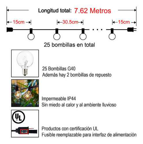 Focos Exteriores Impermeables Vintage De 25 Guirnaldas