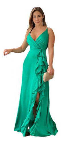 Vestido Largo Slip Con Cintura Alta Y Hendidura