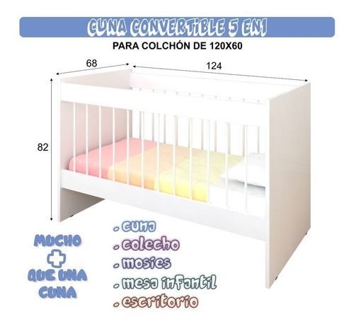 Imagen 2 de 8 de Cuna Colecho 5 En 1 Escritorio + Placard + Colchon Oferta!