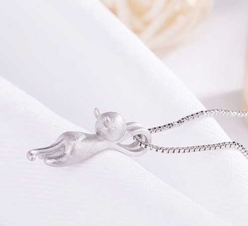 P Collar Con Colgante De Gato De Plata 925