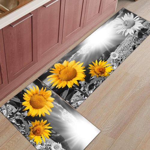 2 Alfombra Cocina Tapete Franela Suave Girasol Blanco